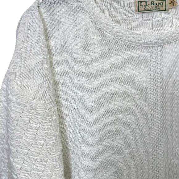 1980's L.L. Bean Made in USA 100% Cotton Mixed Knit Floral Short Sleeve Sweater - Picture 5 of 9